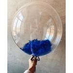 Шар-пузырь прозрачный, с синими перьями, 46 см
