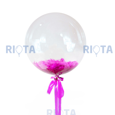 Шар-пузырь прозрачный, с темно-розовыми перьями, 46 см