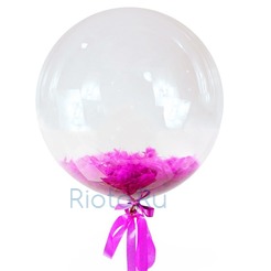 Шар-пузырь прозрачный, с темно-розовыми перьями, 60 см