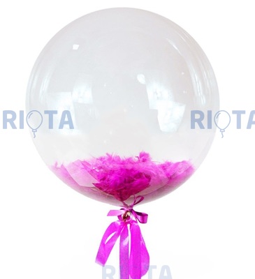 Шар-пузырь прозрачный, с темно-розовыми перьями, 60 см