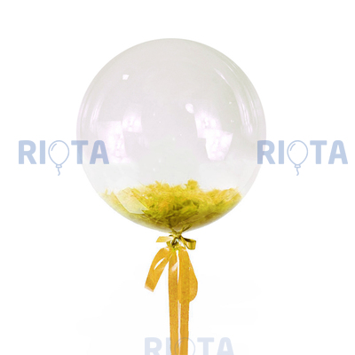 Шар-пузырь прозрачный, с желтыми перьями, 46 см