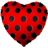 Шар-сердце Красный в чёрный горошек, 46 см