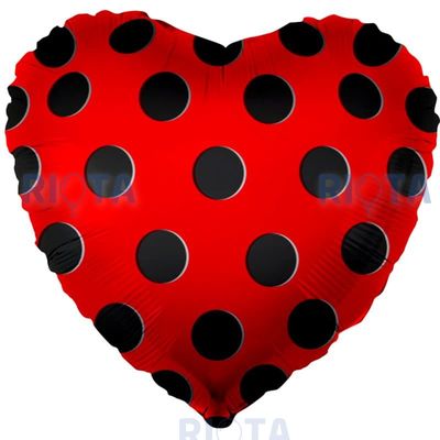 Шар-сердце Красный в чёрный горошек, 46 см