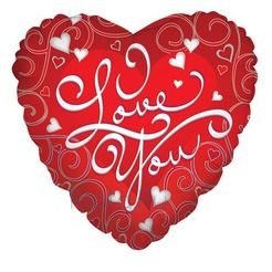 Шар-сердце I love you, красный с орнаментом, 46 см