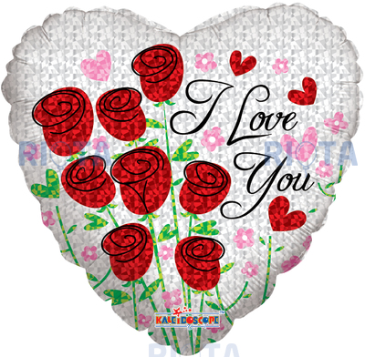 Шар-сердце I love you с розами, 46 см