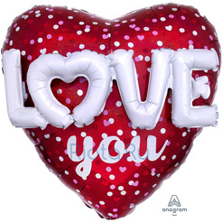 Шар-сердце Любовь c 3-D эффектом, love you, 91 см