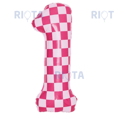 Шар цифра 1, клеточки, розовый, 86 см