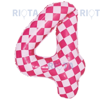 Шар цифра 4, клеточки, розовый, 86 см