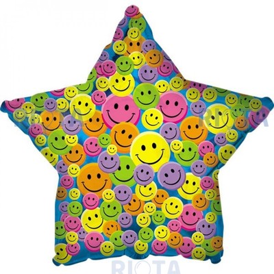 Шар-звезда Разноцветные улыбки, Синий, 46 см