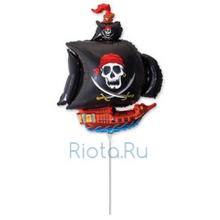 Шарик на палочке мини корабль пиратский, 38 см